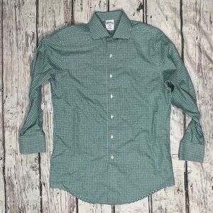 Brooks Brothers Green Checkered Button-Up Shirt Long Sleeve Preppy Shirt